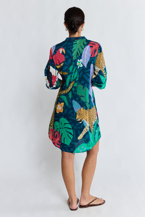 LulaLife Jungle Fever Tuck Dress Navy