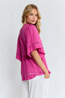 LulaLife Laverne Pintuck Top Fuschia