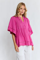 LulaLife Laverne Pintuck Top Fuschia