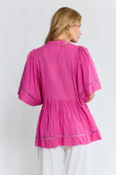 LulaLife Laverne Pintuck Top Fuschia