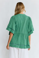 LulaLife Laverne Pintuck Top Gumleaf