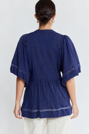 LulaLife Laverne Pintuck Top Navy