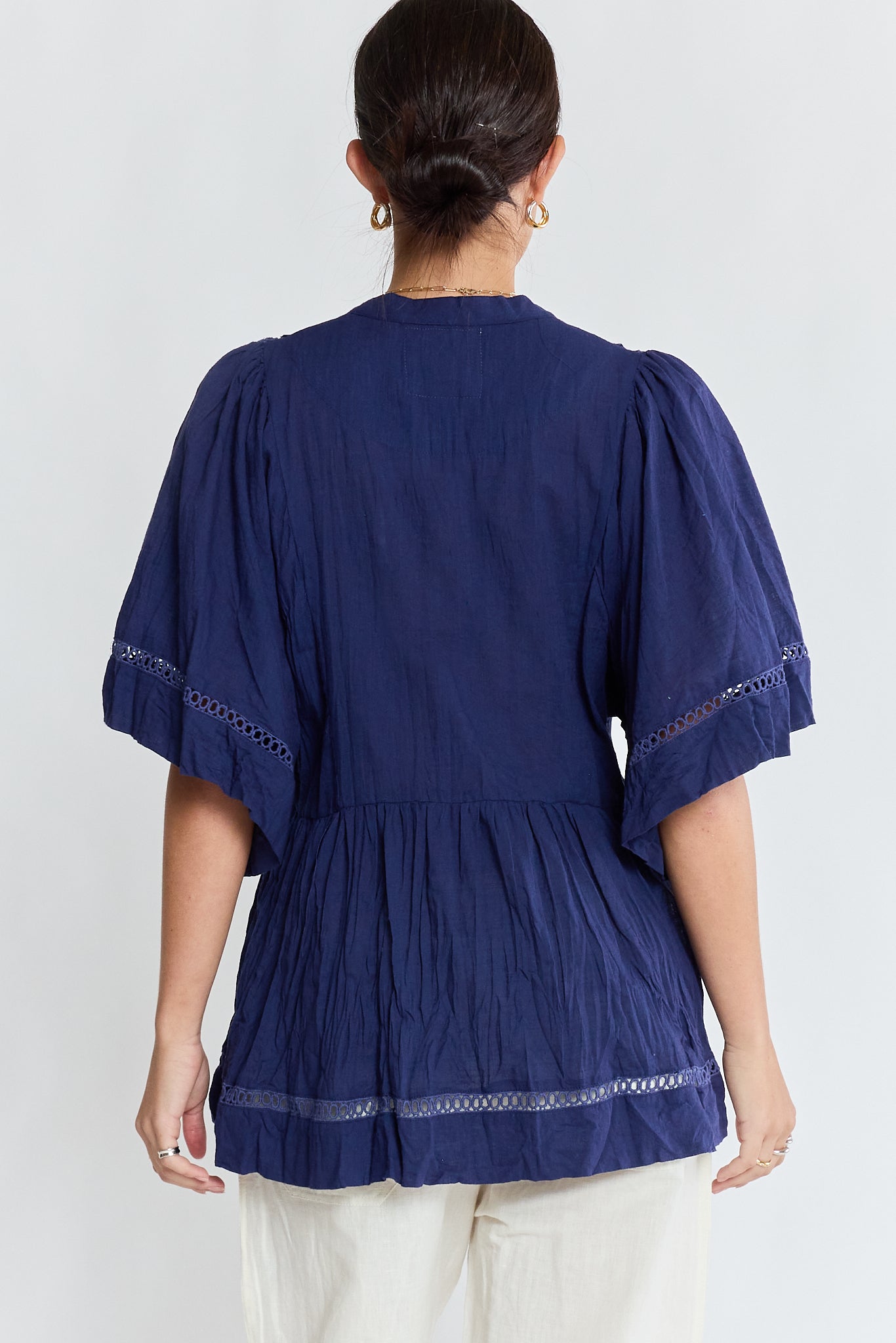 LulaLife Laverne Pintuck Top Navy