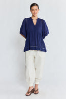 LulaLife Laverne Pintuck Top Navy