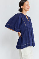 LulaLife Laverne Pintuck Top Navy