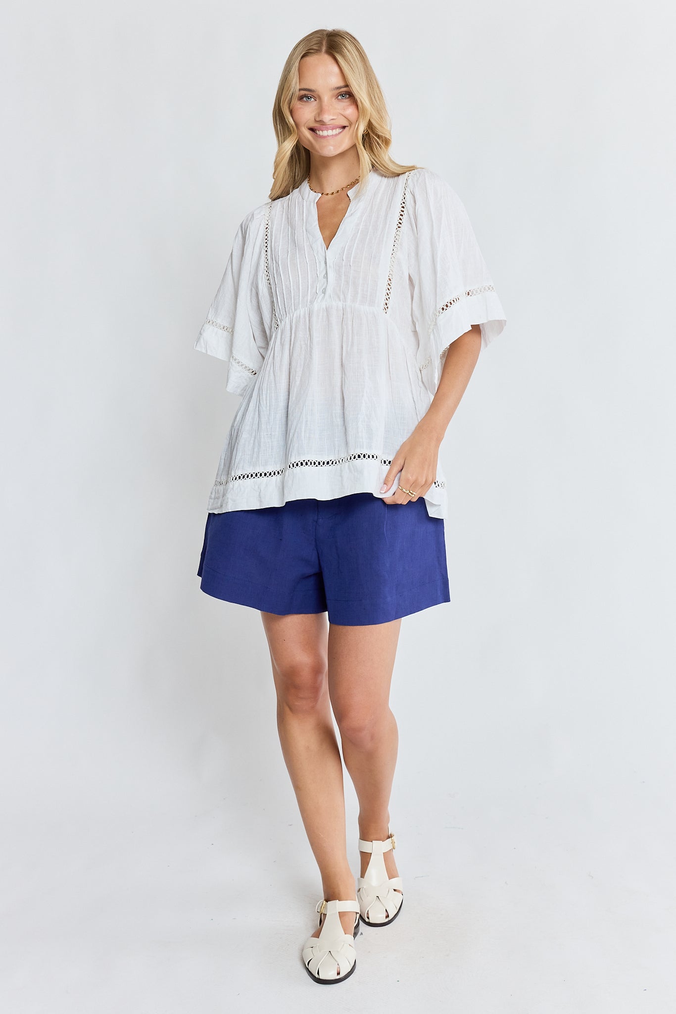 LulaLife Laverne Pintuck Top White