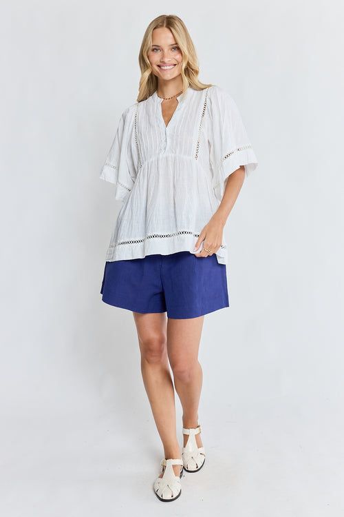 LulaLife Laverne Pintuck Top White