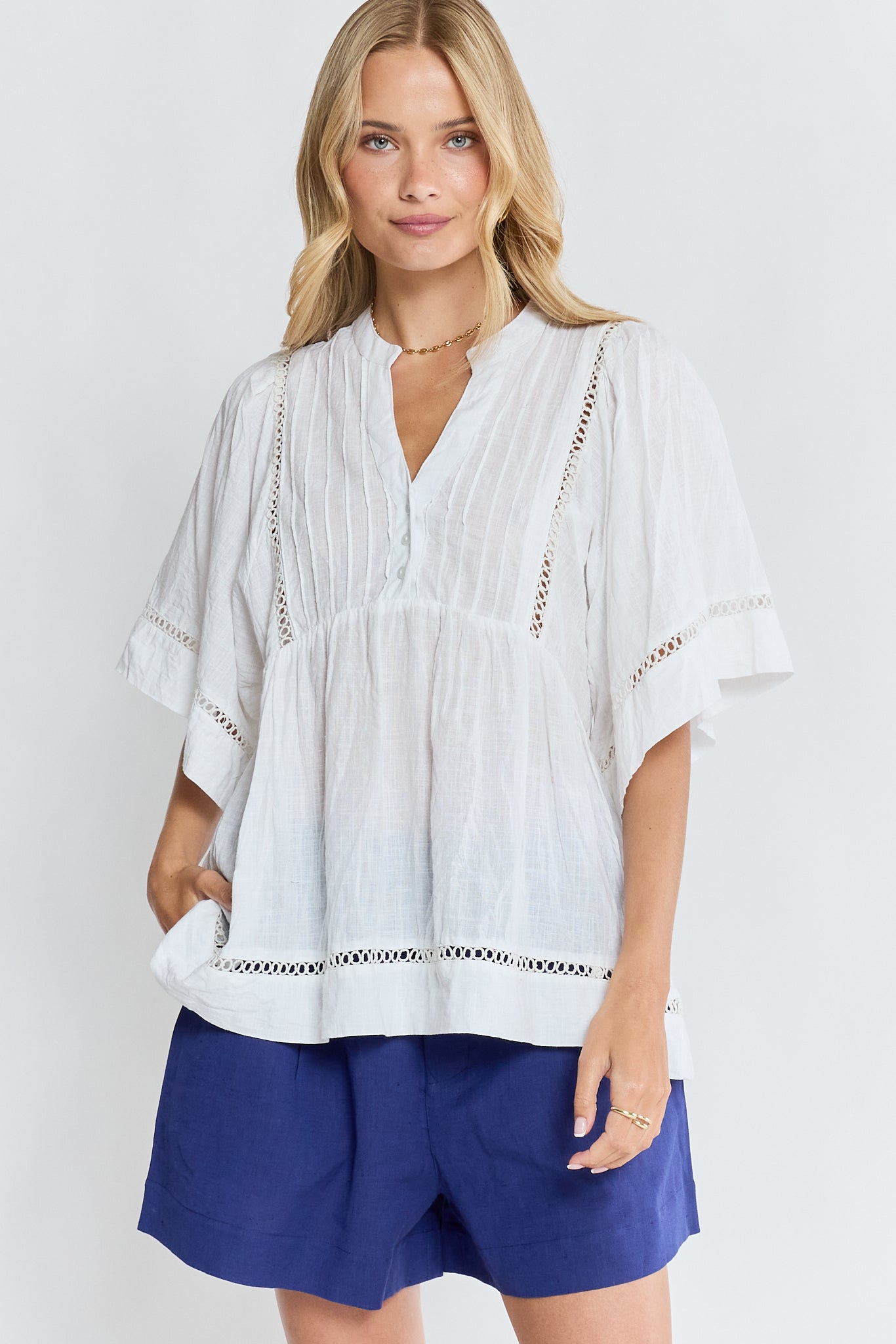 LulaLife Laverne Pintuck Top White
