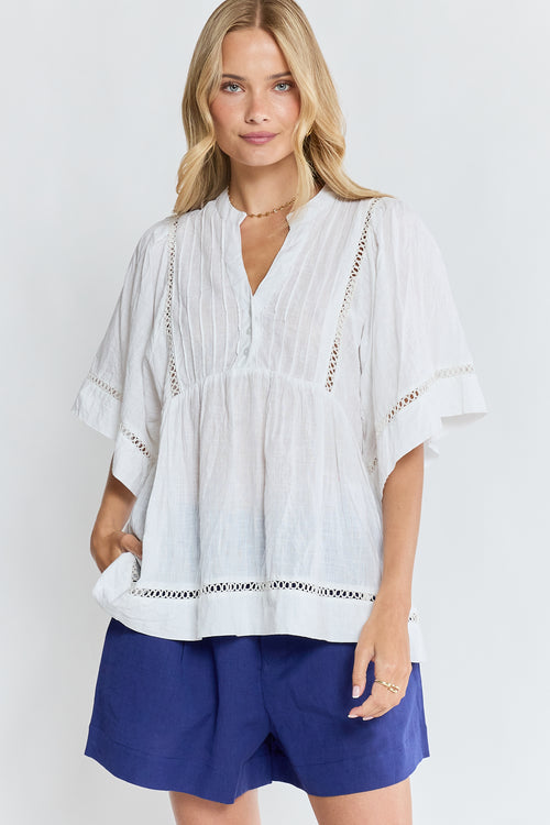 LulaLife Laverne Pintuck Top White