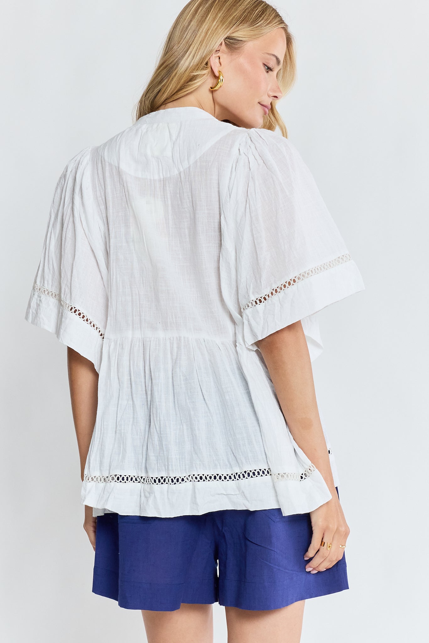 LulaLife Laverne Pintuck Top White
