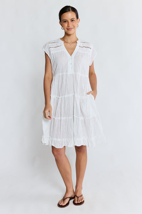 LulaLife Laverne Tier Dress White