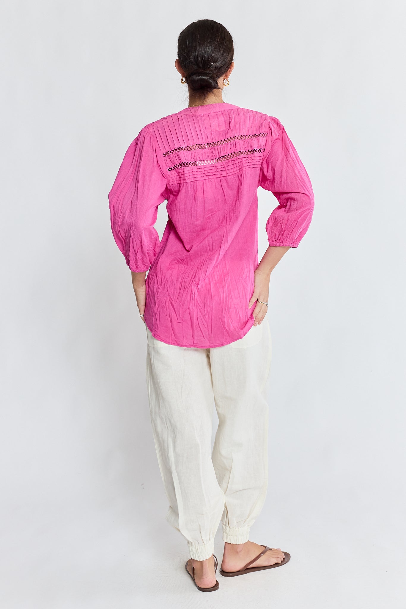 LulaLife Laverne Tuck Shirt Fuschia