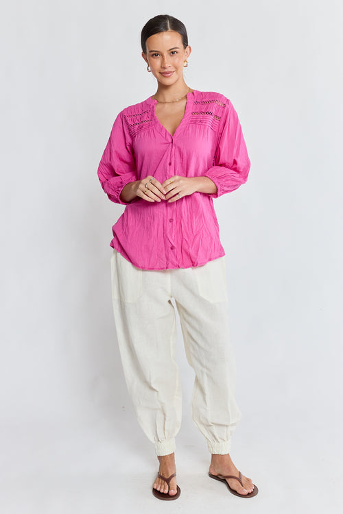 LulaLife Laverne Tuck Shirt Fuschia