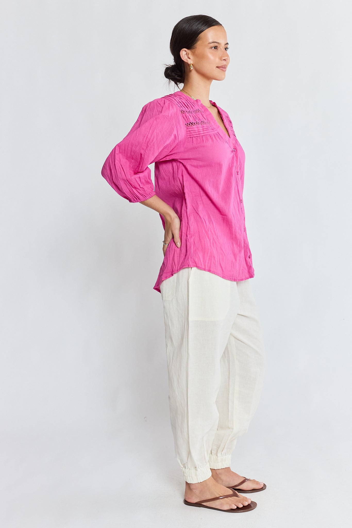 LulaLife Laverne Tuck Shirt Fuschia
