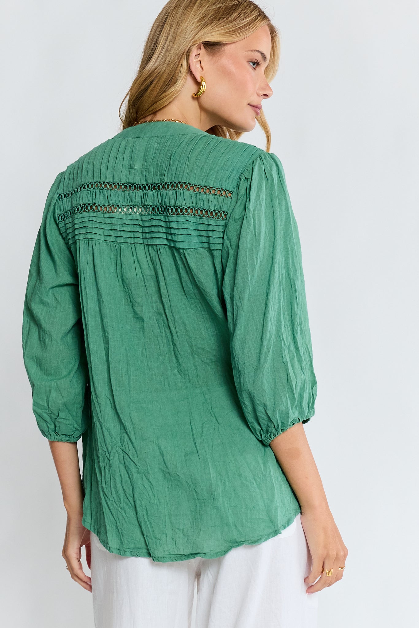 LulaLife Laverne Tuck Shirt Gumleaf
