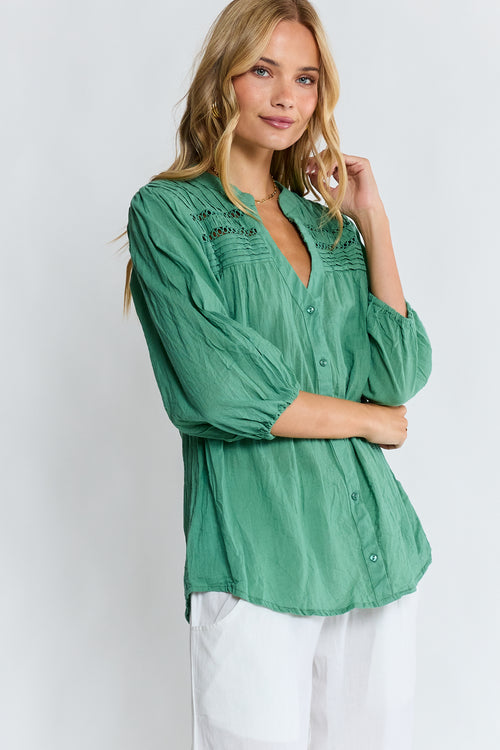 LulaLife Laverne Tuck Shirt Gumleaf