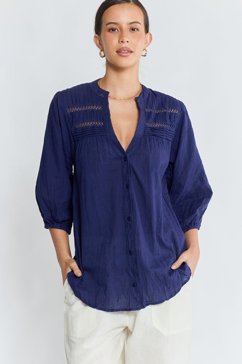 LulaLife Laverne Tuck Shirt Navy