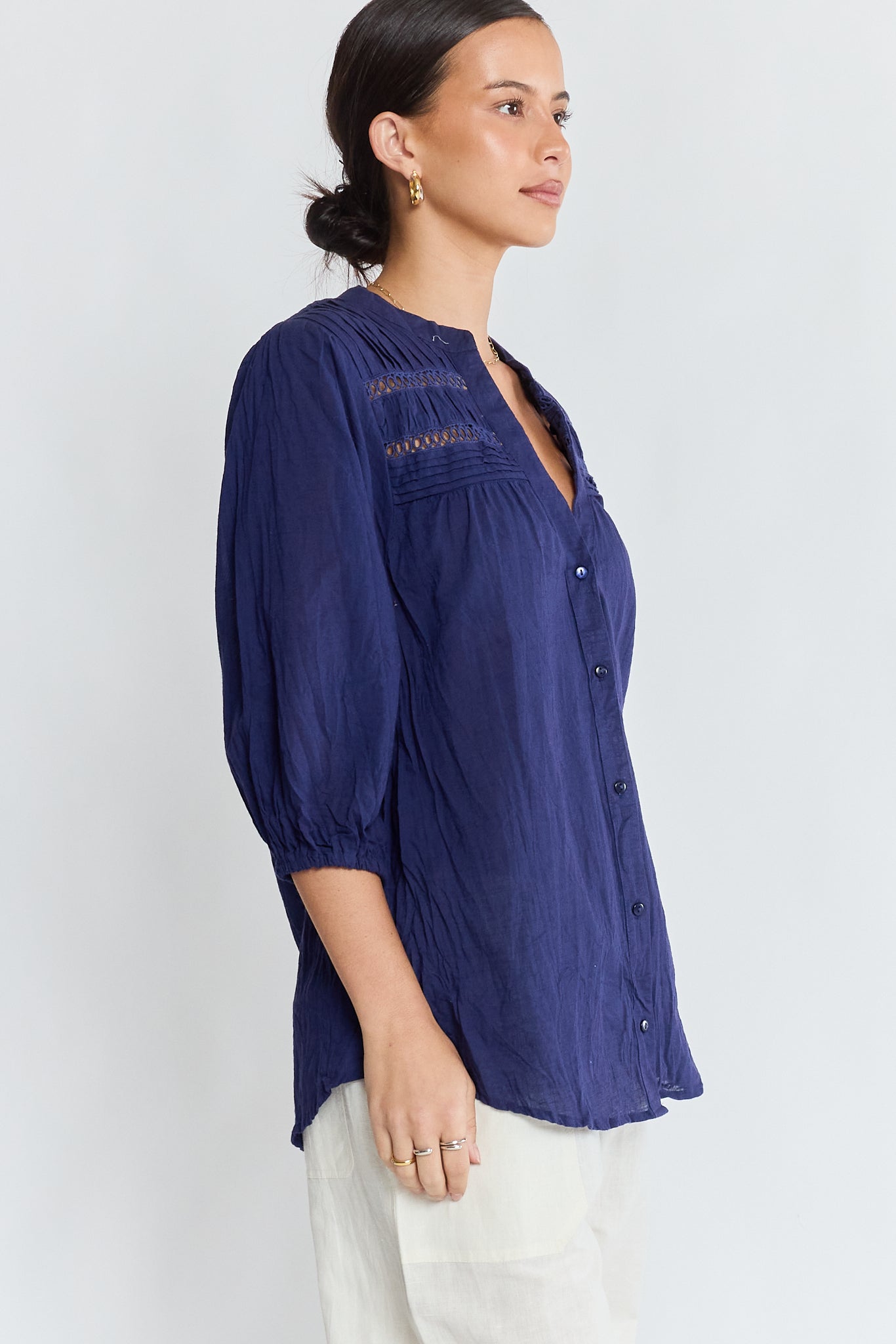 LulaLife Laverne Tuck Shirt Navy