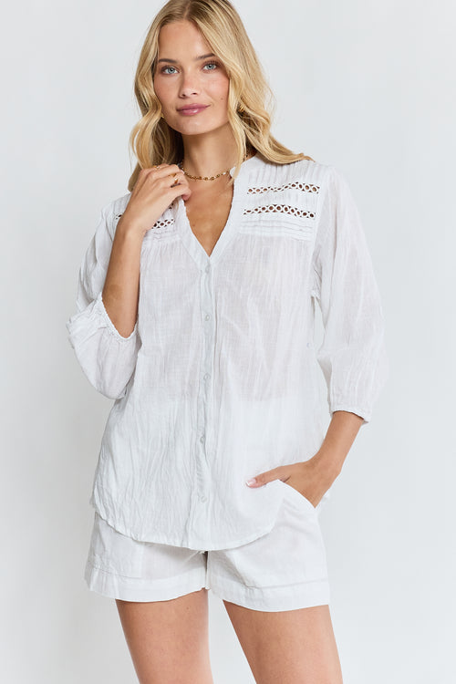 LulaLife Laverne Tuck Shirt White