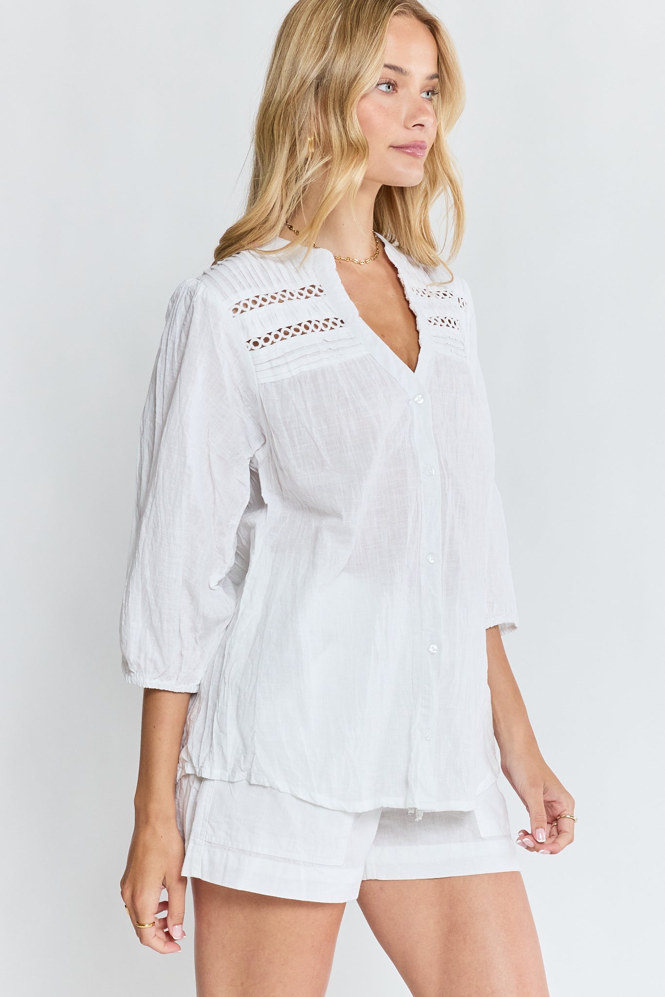 LulaLife Laverne Tuck Shirt White