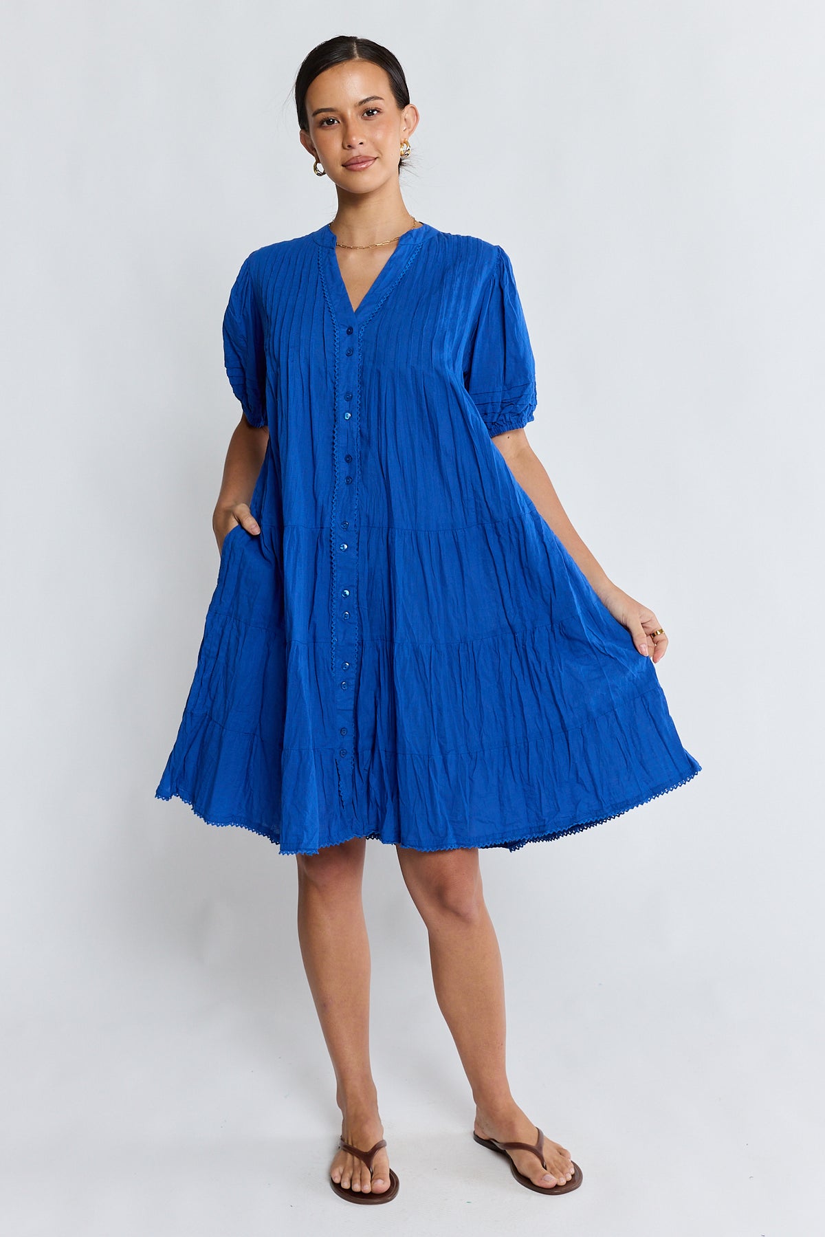 LulaLife Marilyn Button Dress Azure