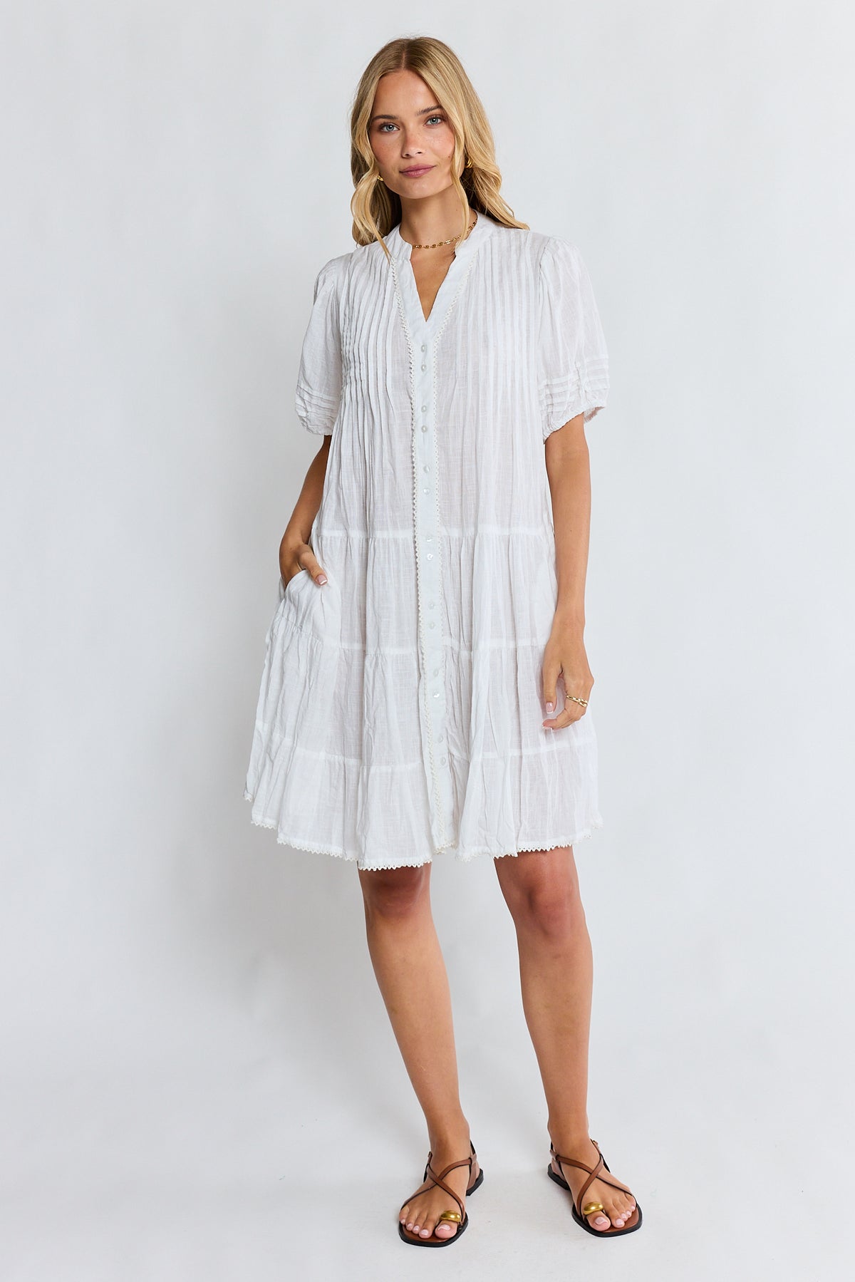 LulaLife Marilyn Button Dress White