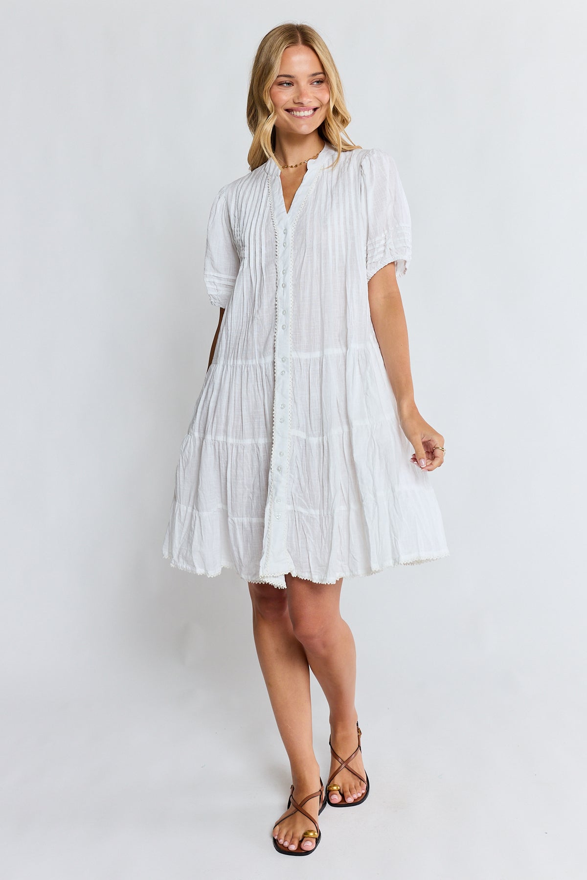 LulaLife Marilyn Button Dress White