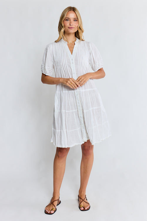 LulaLife Marilyn Button Dress White