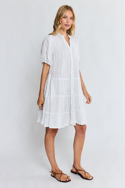 LulaLife Marilyn Button Dress White