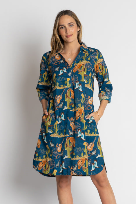 LulaLife Prairie Shirtdress Navy