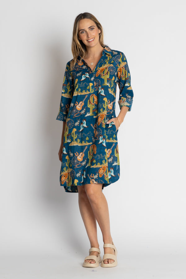 LulaLife Prairie Shirtdress Navy