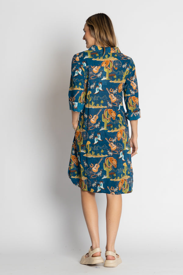LulaLife Prairie Shirtdress Navy