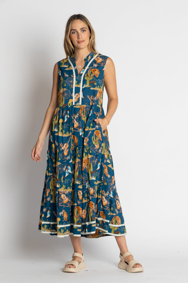 LulaLife Prairie Sleeveless Midi Navy