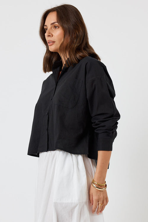 LulaLife Xenia Cropped Shirt Black