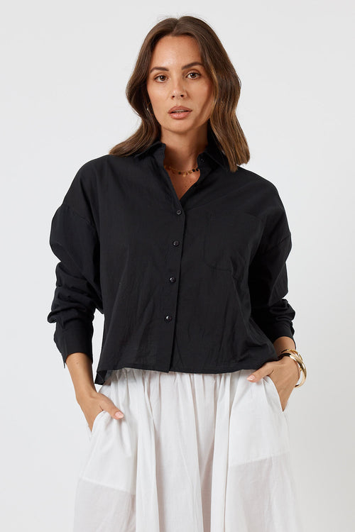 LulaLife Xenia Cropped Shirt Black