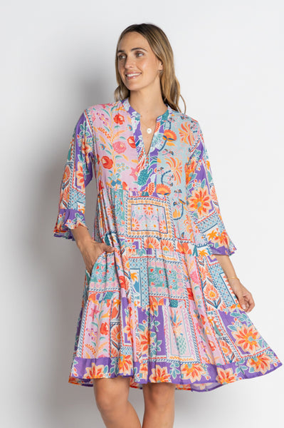 LulaLife Zorana Tiered Dress – Viscose Patchwork Knee-Length