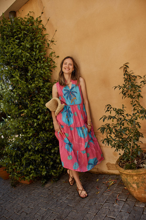LulaLife Anaya Tiered Midi Pink