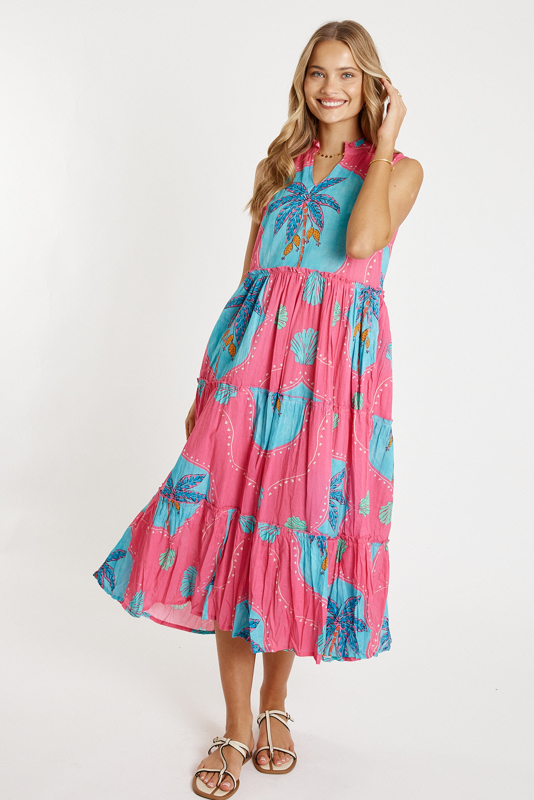 LulaLife Anaya Tiered Midi Pink