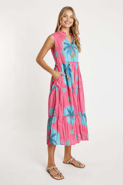 LulaLife Anaya Tiered Midi Pink