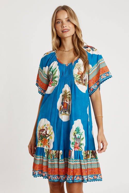LulaLife Cyra Shirred Dress Sky
