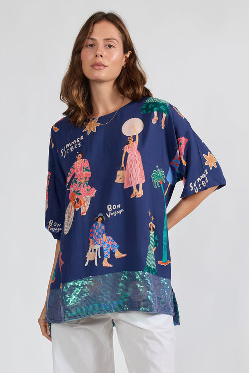 LulaSoul Summer Vibes Wide T Navy