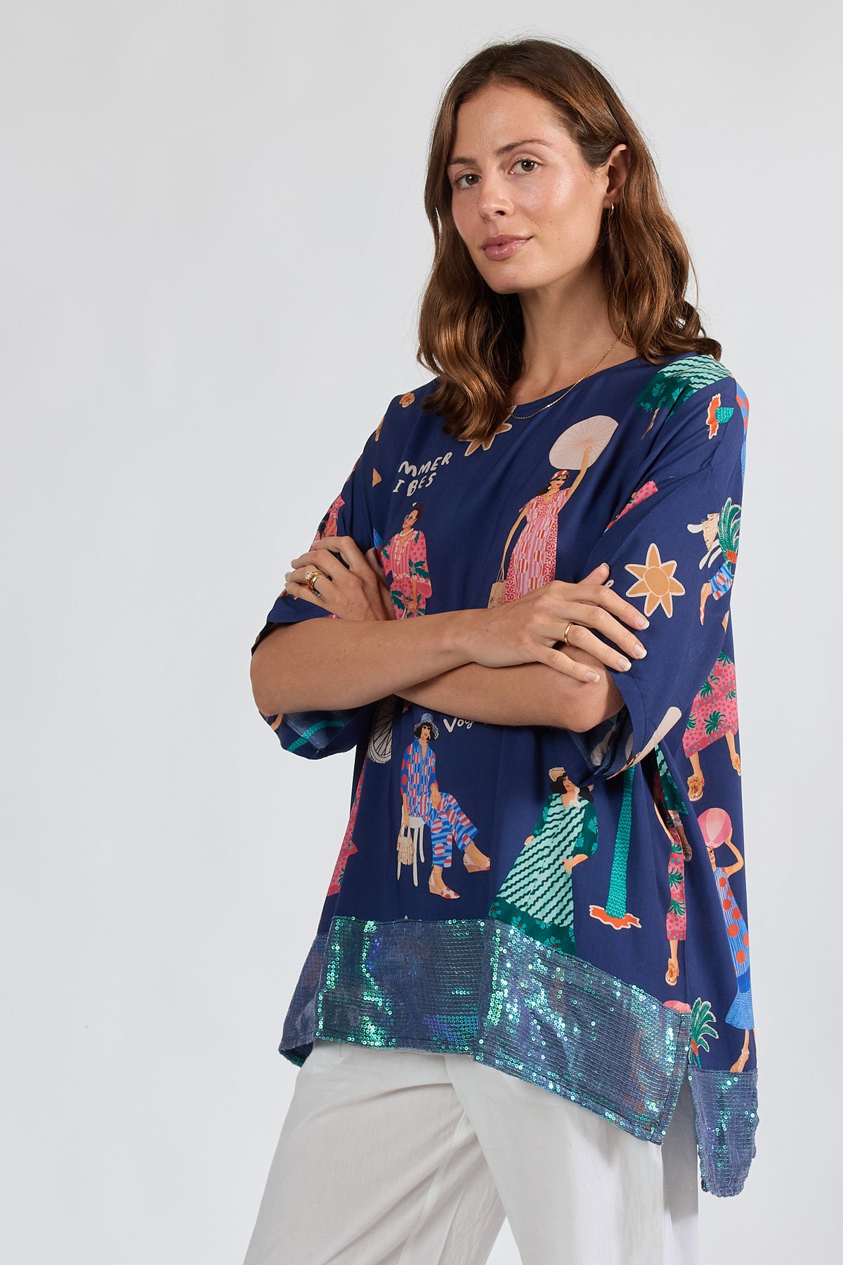 LulaSoul Summer Vibes Wide T Navy