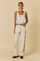 Rubyyaya Carmi Floral Embroidered Jean Natural
