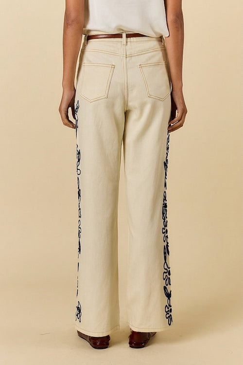Rubyyaya Carmi Floral Embroidered Jean Natural