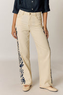 Rubyyaya Carmi Floral Embroidered Jean Natural