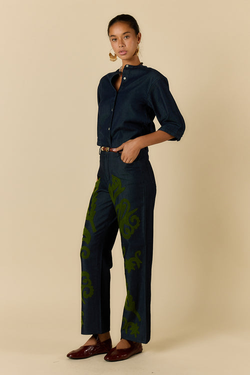Rubyyaya Carmi Paisley Embroidered Jean Denim