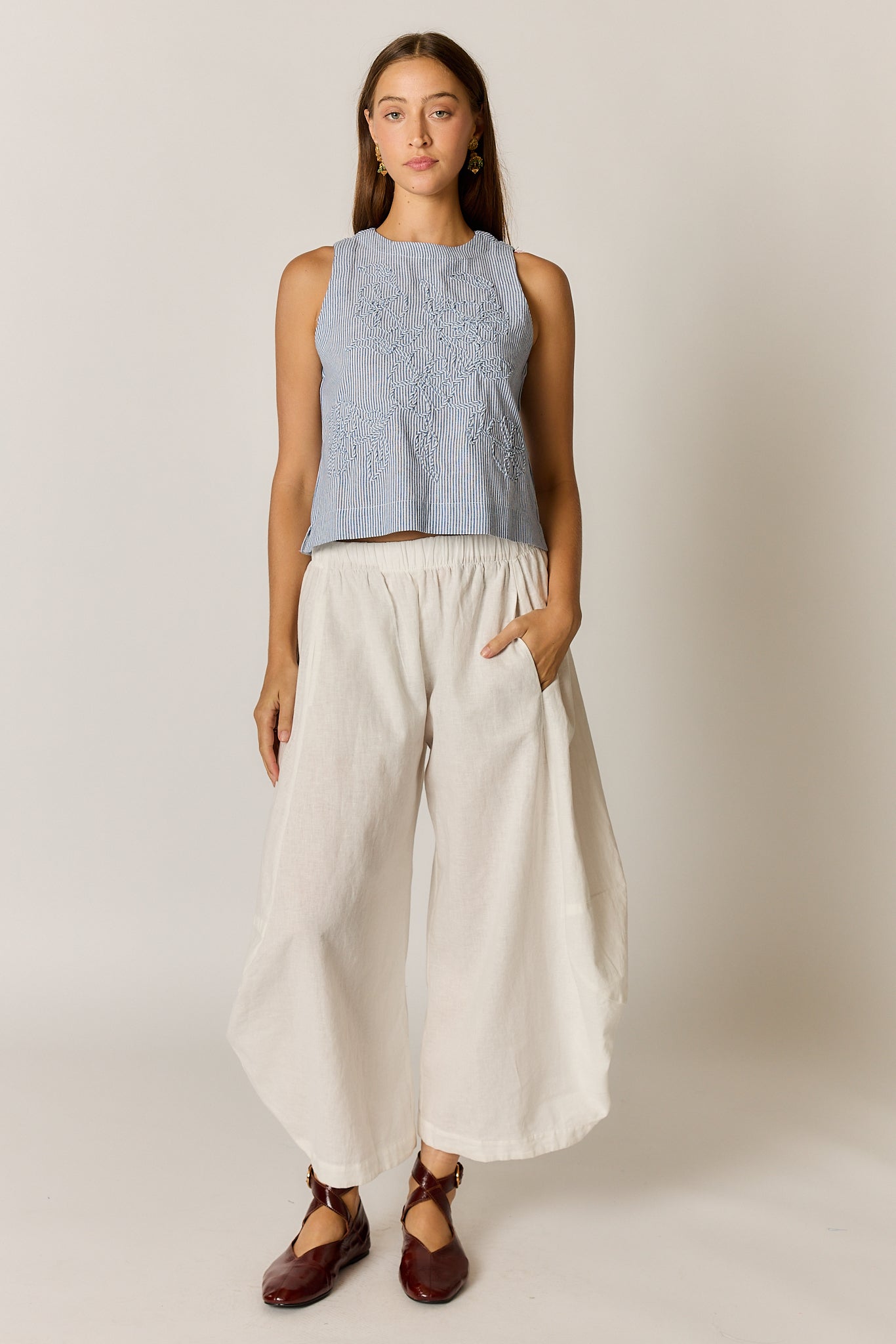Rubyyaya Cornelli Stripe Top Blue