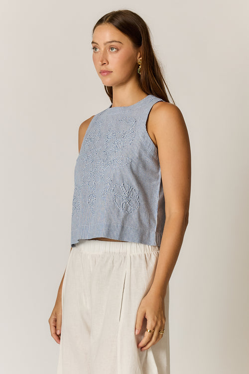 Rubyyaya Cornelli Stripe Top Blue