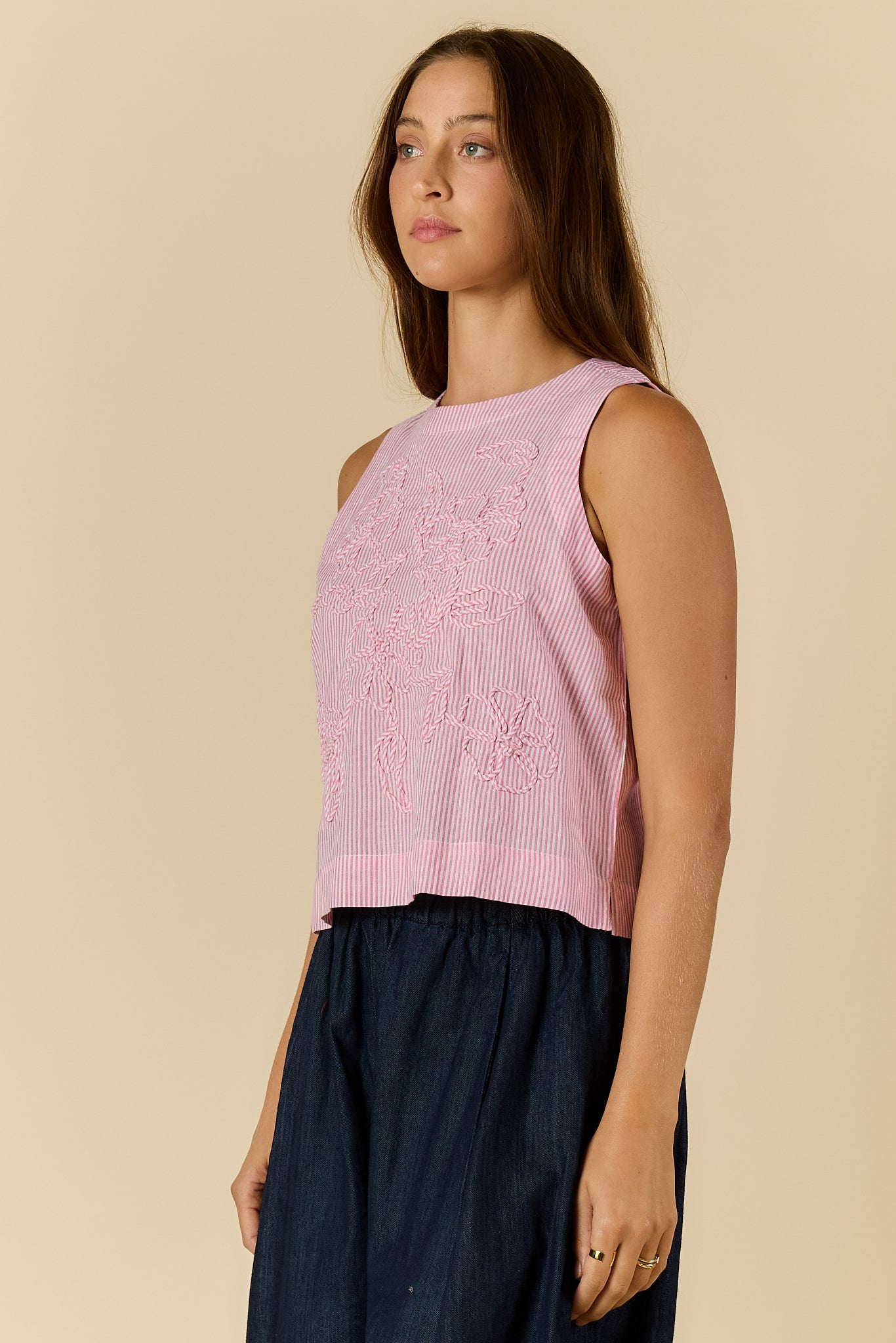 Rubyyaya Cornelli Stripe Top Pink Stripe