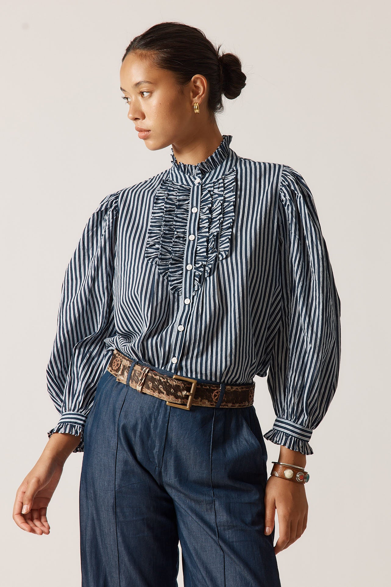 Rubyyaya Countryside Frill Top Navy